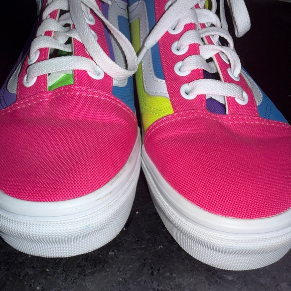 NEW VANS OLD SKOOL COLOR BLOCK  NEON FLUORESCENT BRIGHT SNEAKERS SZ M, W 9.5 - Picture 7 of 10